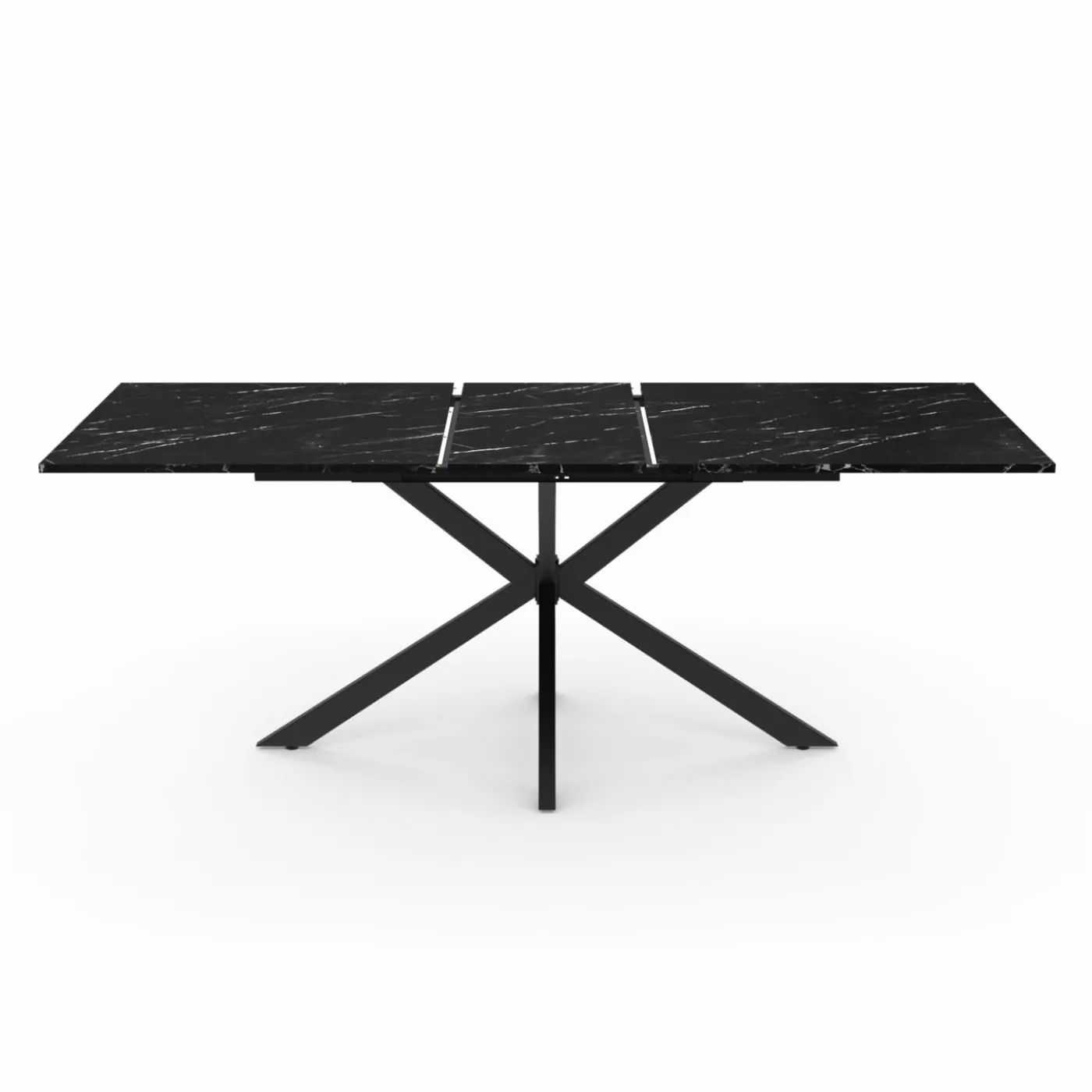 Table à manger rectangulaire extensible métal et effet marbre noir 160-200 cm