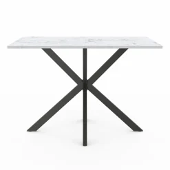 Table à manger rectangulaire effet marbre blanc pied araignée métal noir