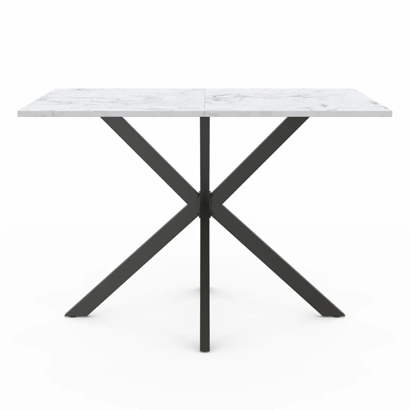 Table à manger rectangulaire effet marbre blanc pied araignée métal noir