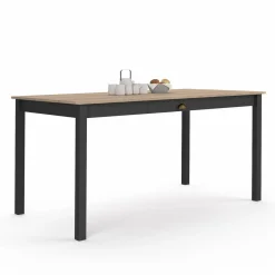 Table à manger rectangulaire bois et noir avec tiroir