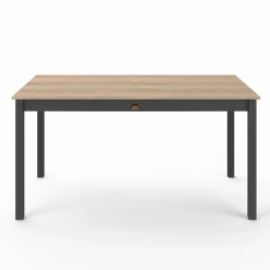 Table à manger rectangulaire bois et noir avec tiroir