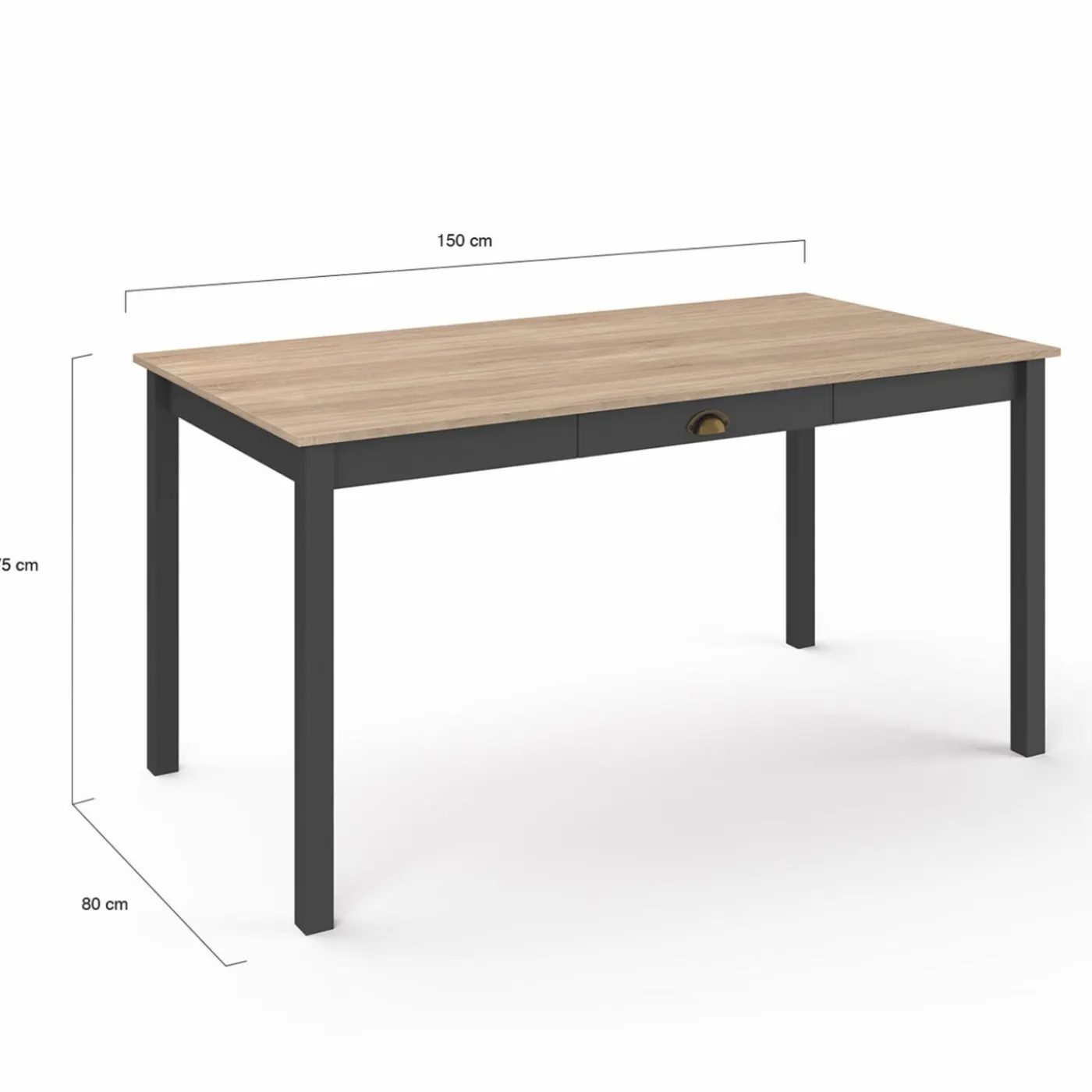 Table à manger rectangulaire bois et noir avec tiroir