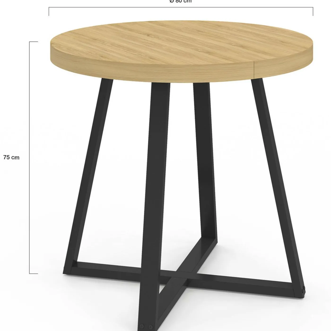 Table à manger ronde 80 cm 4 personnes en bois et pieds noirs style industriel
