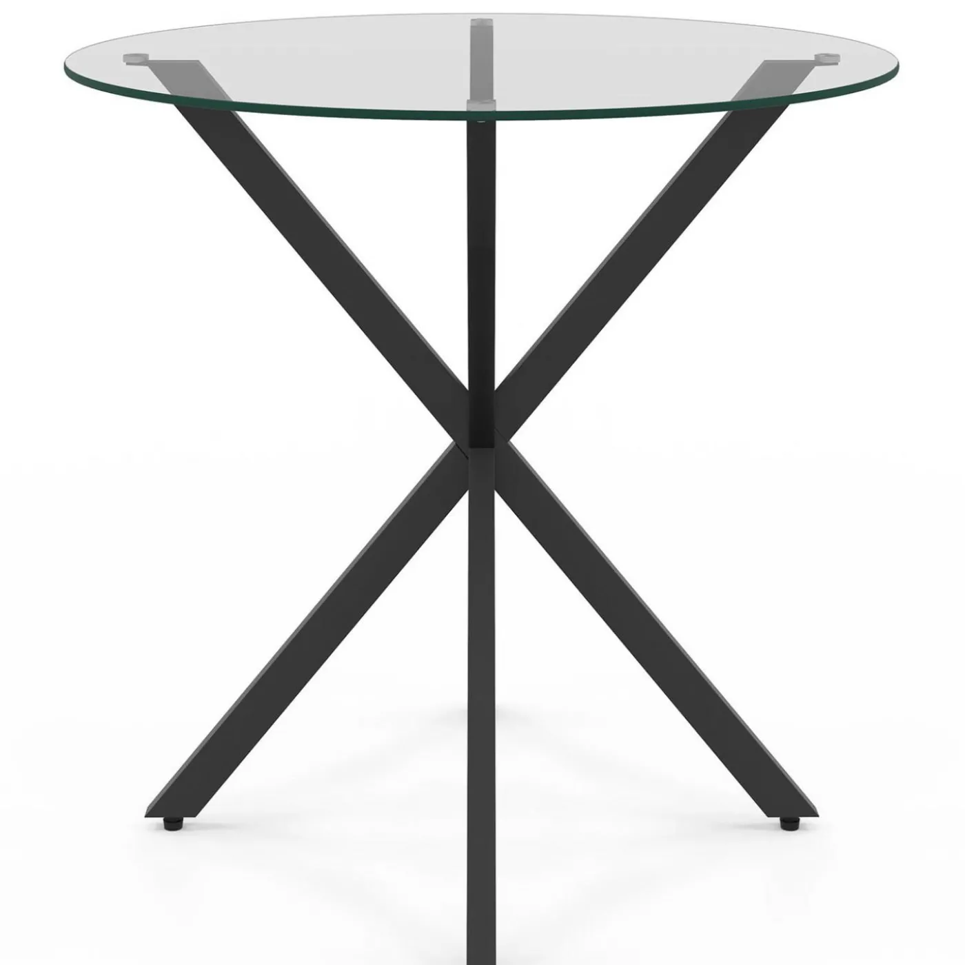Table à manger ronde 80 cm 4 personnes pied araignée noir et plateau verre