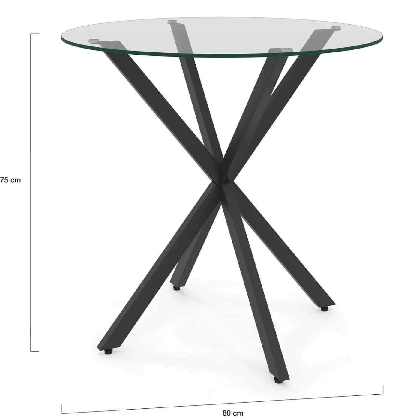 Table à manger ronde 80 cm 4 personnes pied araignée noir et plateau verre