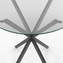 Table à manger ronde 80 cm 4 personnes pied araignée noir et plateau verre