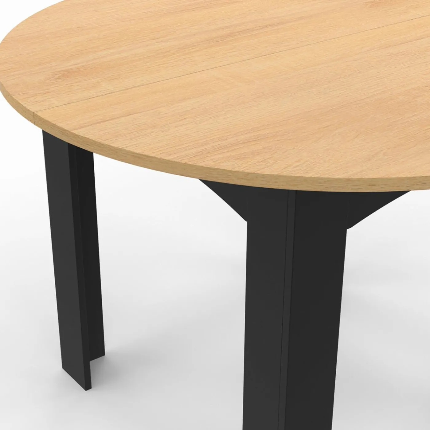 Table à manger ronde 110 cm 4-6 personnes noire plateau façon hêtre
