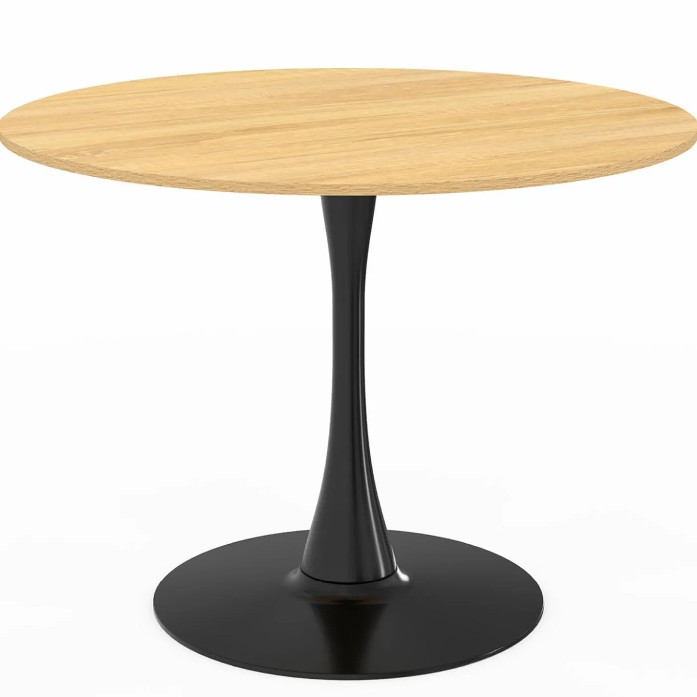 Table à manger ronde 100 cm bois et noir 4 personnes pied tulipe