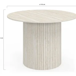 Table à manger ronde 6 personnes pied central effet lattes façon travertin 110 cm