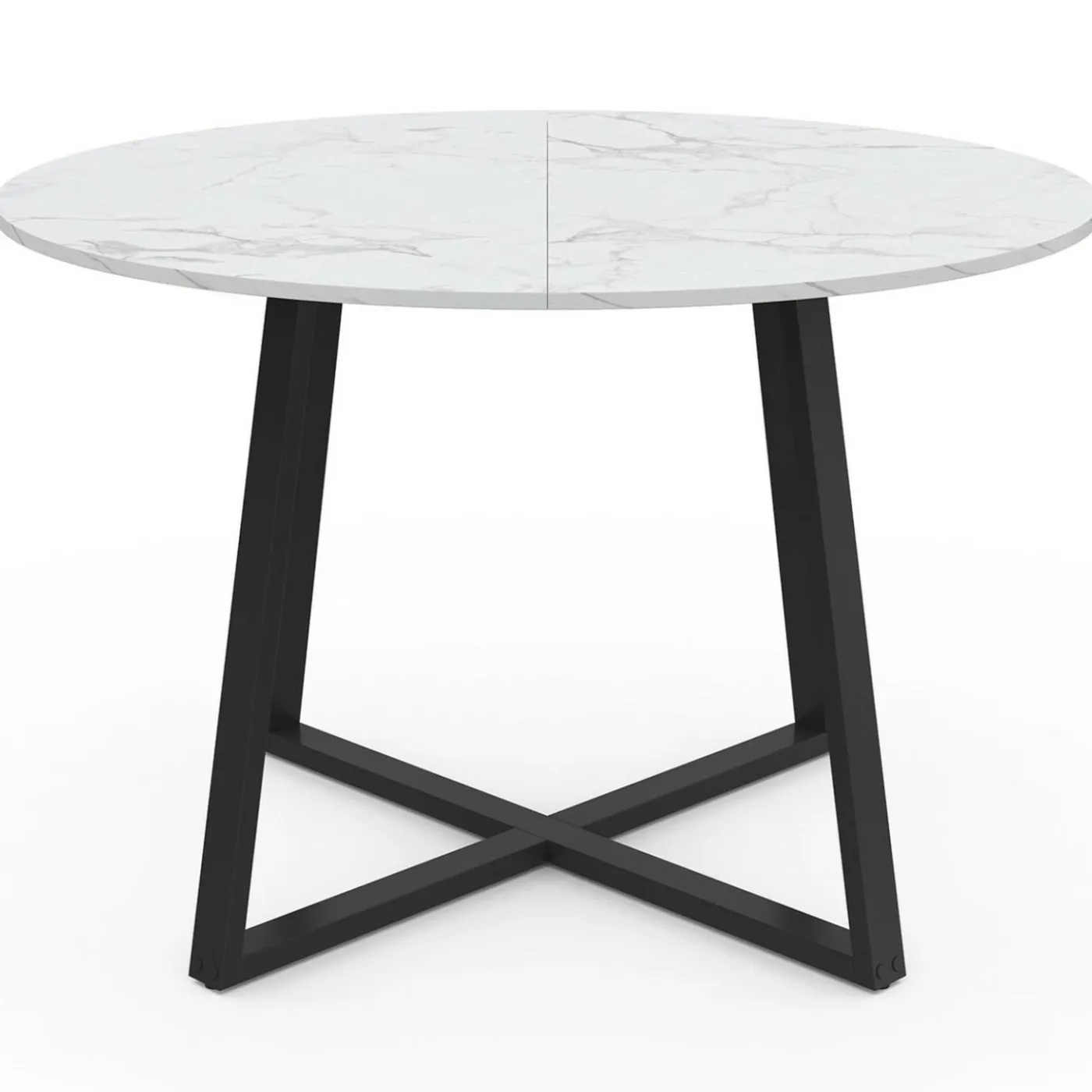 Table à manger ronde 4-6 personnes 110 cm effet marbre blanc et noir