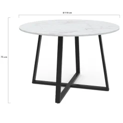 Table à manger ronde 4-6 personnes 110 cm effet marbre blanc et noir