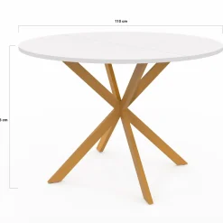 Table à manger ronde 6 personnes 110 cm bois et blanc