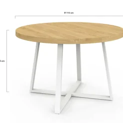 Table à manger ronde 4-6 personnes bois et blanc 110-150 cm
