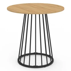 Table à manger ronde 4 personnes plateau bois et pied en métal noir 80 cm