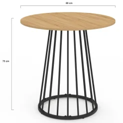 Table à manger ronde 4 personnes plateau bois et pied en métal noir 80 cm