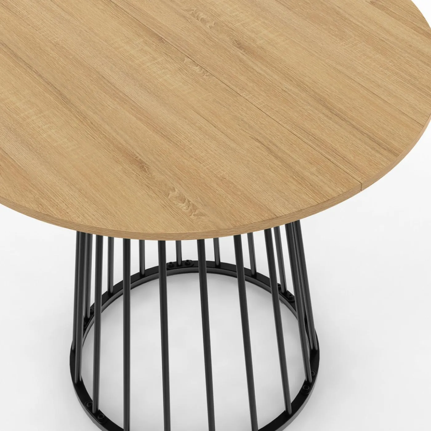 Table à manger ronde 4 personnes plateau bois et pied en métal noir 80 cm
