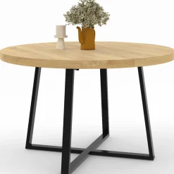 Table à manger ronde 4-6 personnes bois et noir