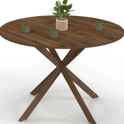 Table à manger ronde ALIX 6 personnes pied araignée noyer 110 cm