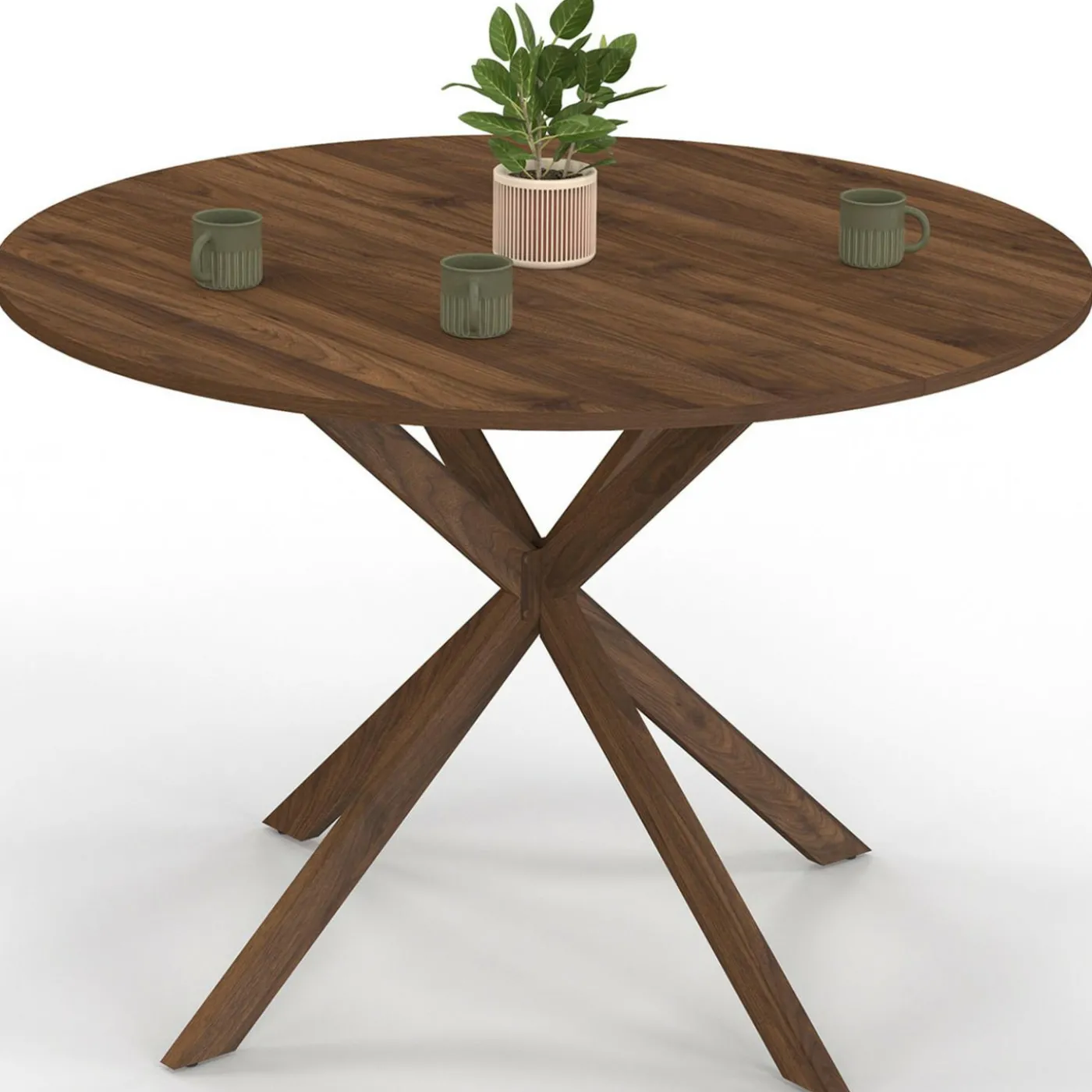 Table à manger ronde ALIX 6 personnes pied araignée noyer 110 cm
