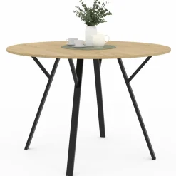 Table à manger ronde bois et noir 110 cm 4-6 personnes