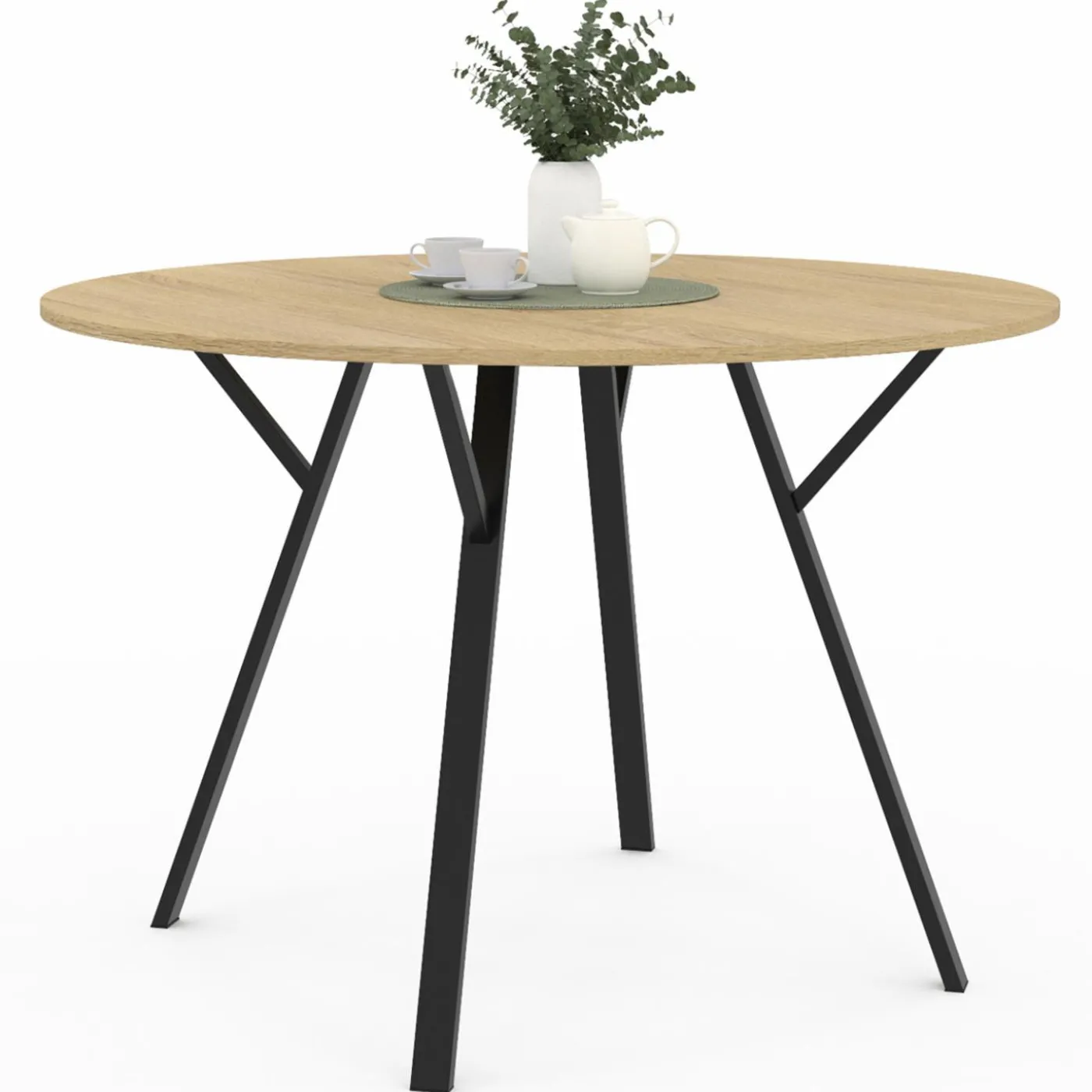 Table à manger ronde bois et noir 110 cm 4-6 personnes