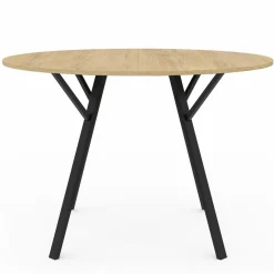Table à manger ronde bois et noir 110 cm 4-6 personnes