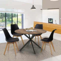 Table à manger ronde bois foncé et noir 110 cm