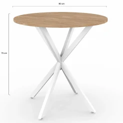 Table à manger ronde bois et blanc 80 cm 2-4 personnes