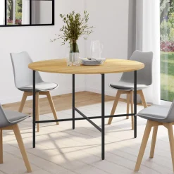 Table à manger ronde bois et métal 110 cm 4 personnes