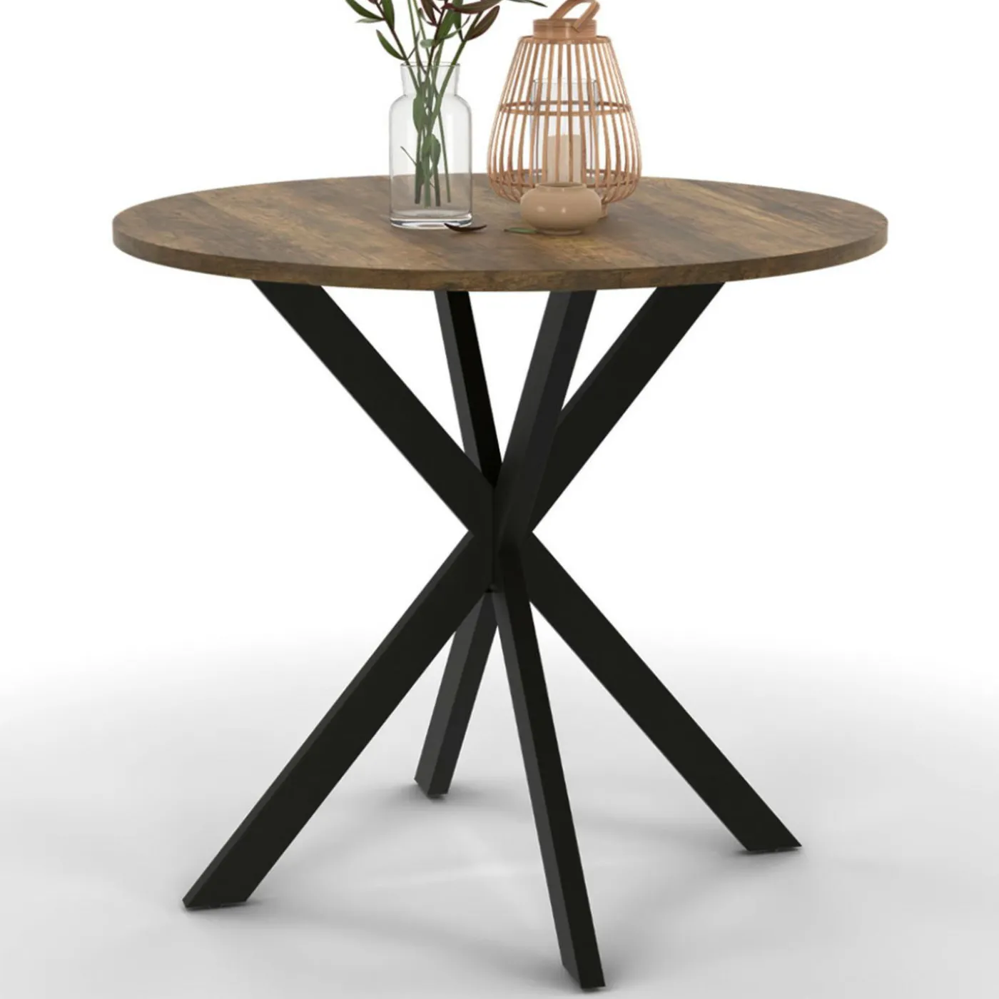 Table à manger ronde bois foncé et noir 80 cm
