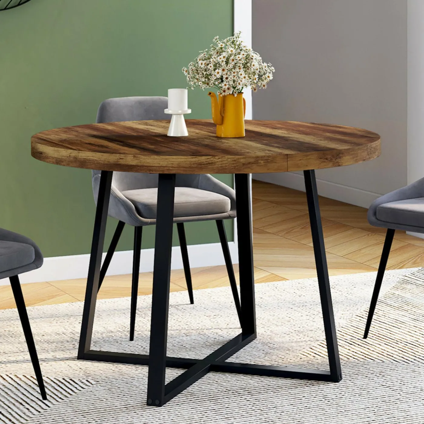 Table à manger ronde bois foncé 4 personnes