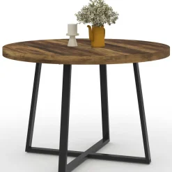 Table à manger ronde bois foncé 4 personnes