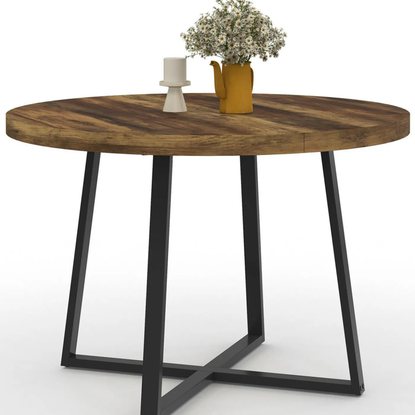 Table à manger ronde bois foncé 4 personnes