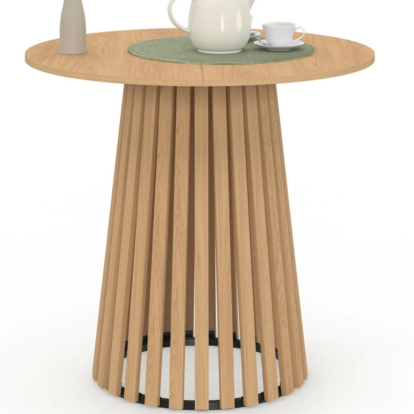 Table à manger ronde CARMEN 6 personnes pied bois en lattes et plateau bois 80 cm