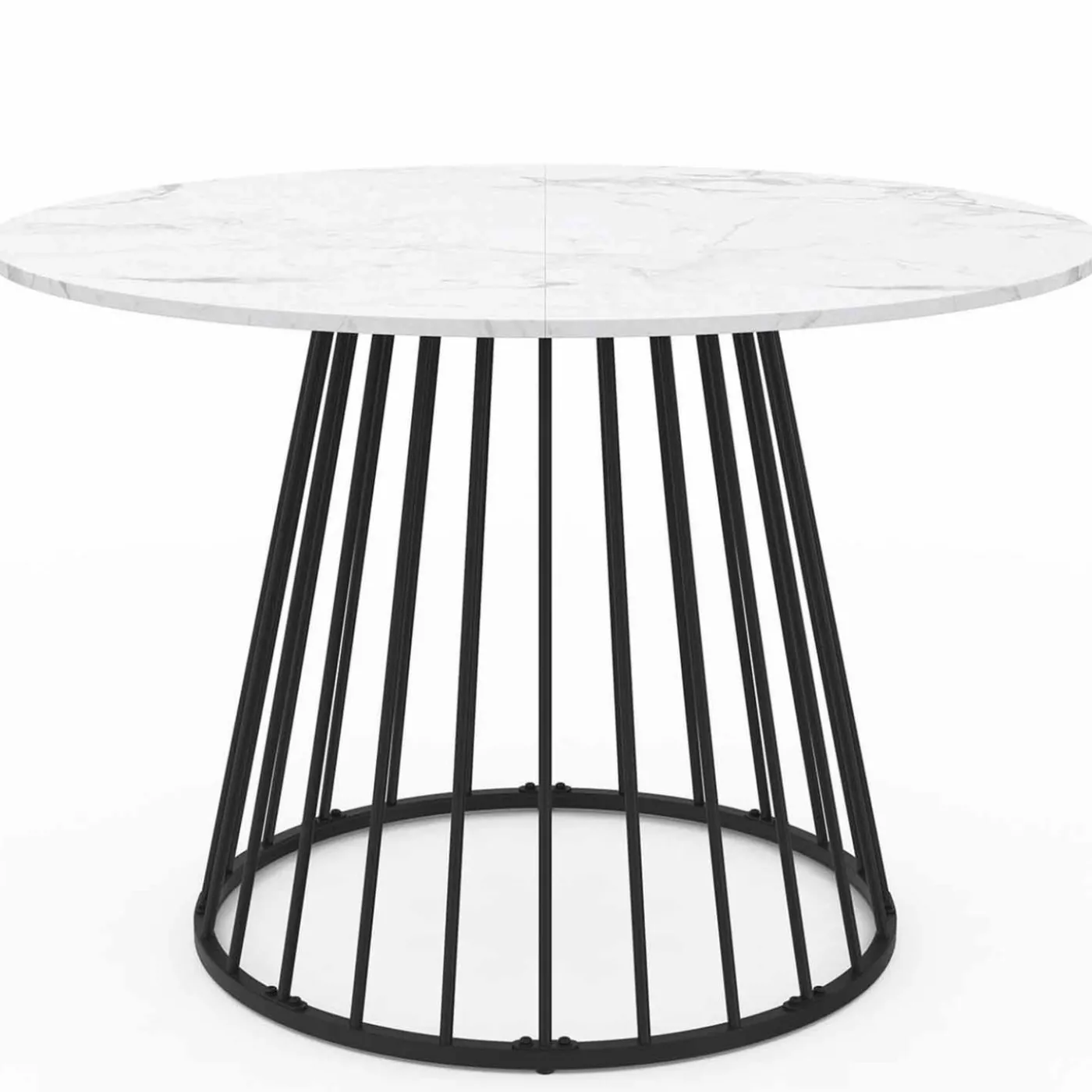 Table à manger ronde effet marbre blanc et pied en métal