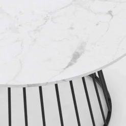 Table à manger ronde effet marbre blanc et pied en métal