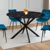 Table à manger ronde effet marbre noir pied araignée métal noir