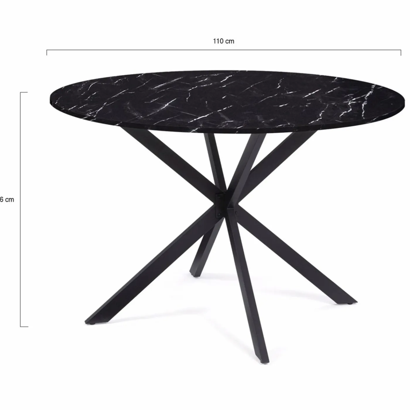 Table à manger ronde effet marbre noir pied araignée métal noir