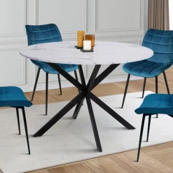 Table à manger ronde effet marbre blanc 4-6 personnes