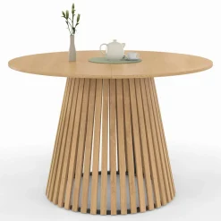 Table à manger ronde en bois 6 personnes pied en lattes plateau bois