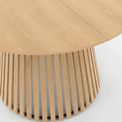 Table à manger ronde en bois 6 personnes pied en lattes plateau bois