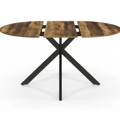 Table à manger ronde extensible bois foncé et noir 110-150 cm 4-8 personnes pied araignée