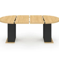 Table à manger ronde extensible 110-200 cm 4-10 personnes bois et noir style moderne