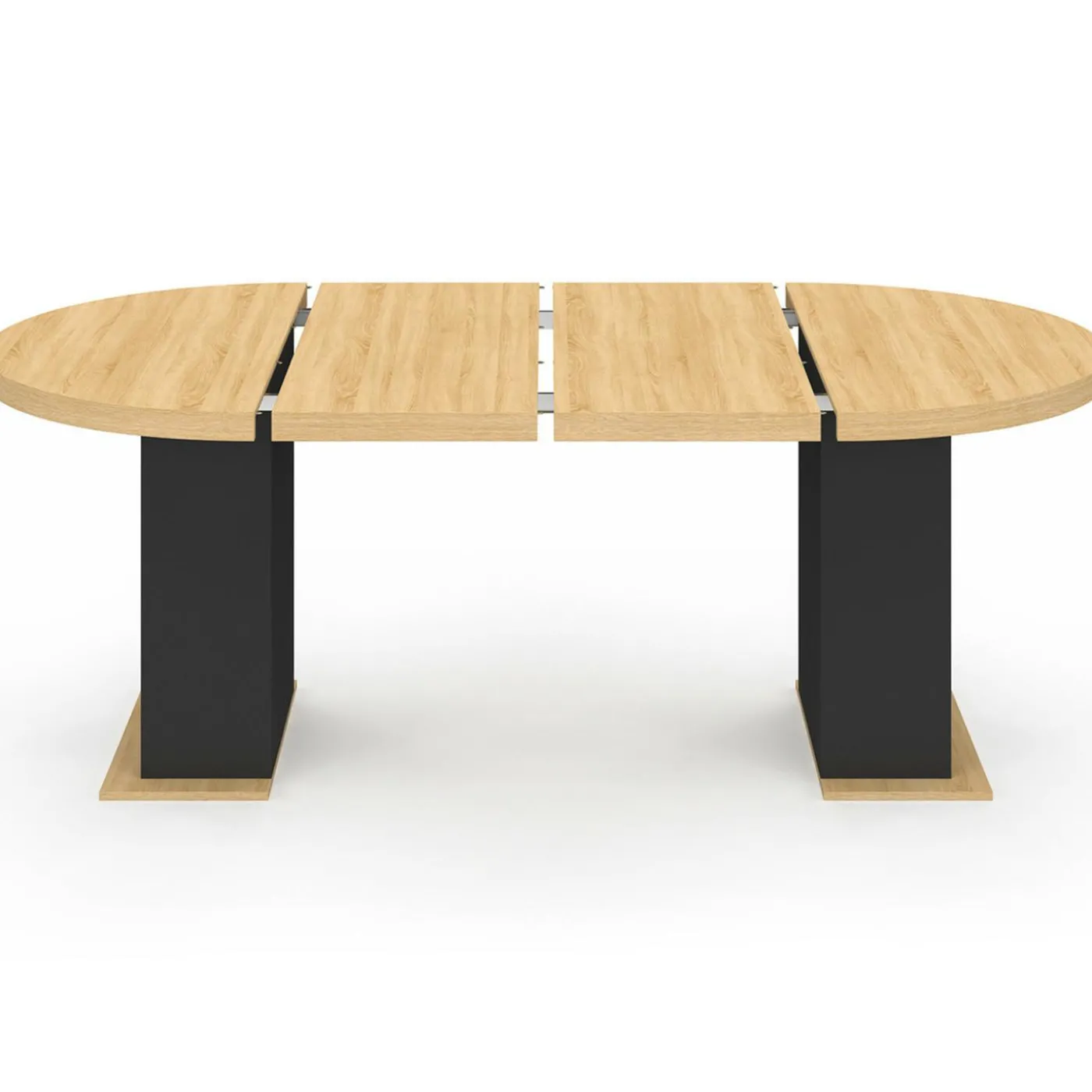 Table à manger ronde extensible 110-200 cm 4-10 personnes bois et noir style moderne