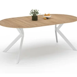 Table à manger ronde extensible 110-200 cm 4-10 personnes bois et blanc pied araignée