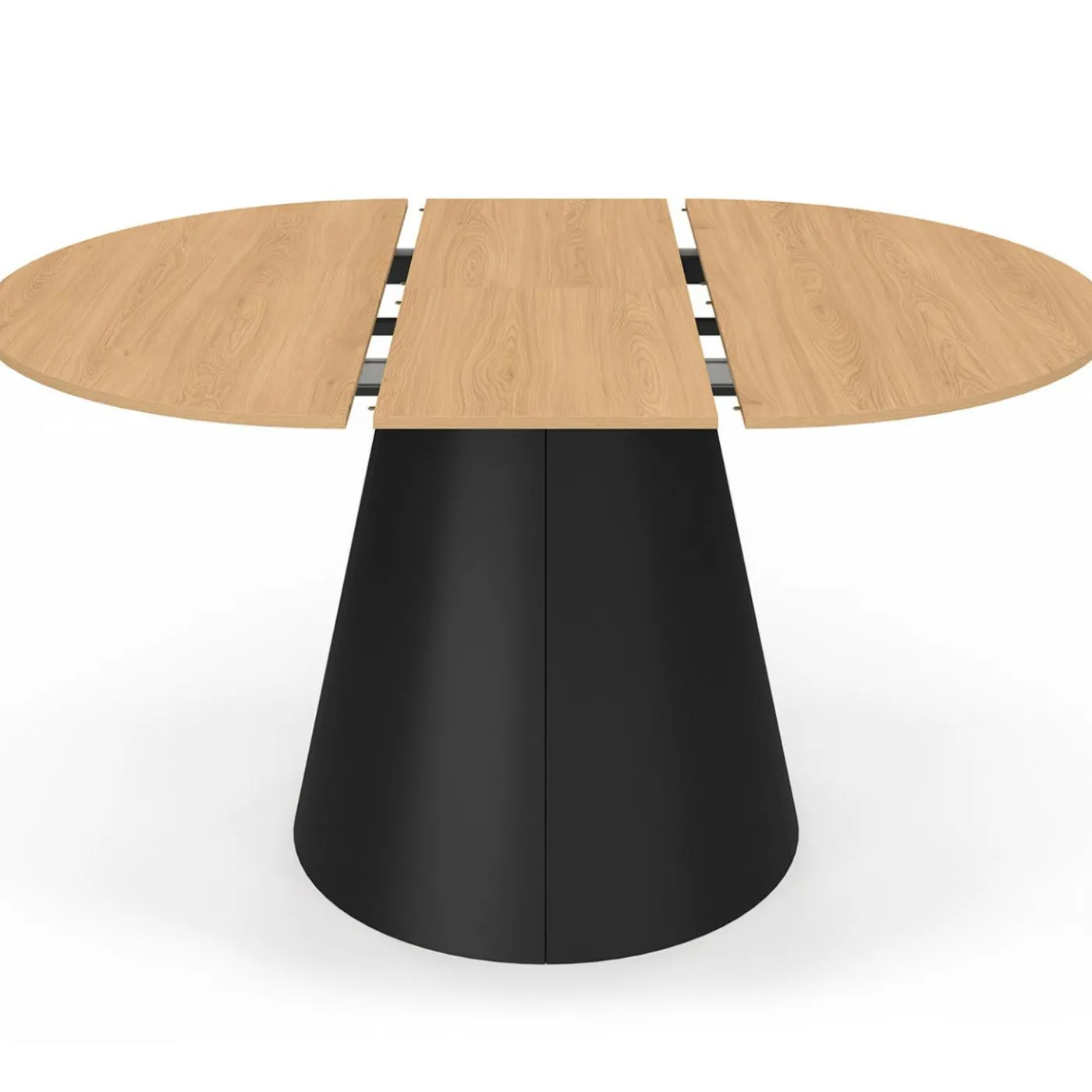 Table à manger ronde extensible 4-8 personnes bois effet hêtre et pied noir 110-150 cm