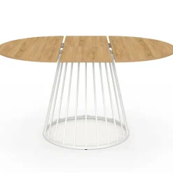Table à manger ronde extensible 110-150 cm 4-8 personnes plateau bois et pied filaire métal blanc