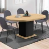 Table à manger ronde extensible 4-8 personnes noir et bois