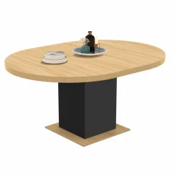 Table à manger ronde extensible 4-8 personnes noir et bois