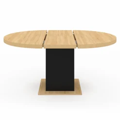Table à manger ronde extensible 4-8 personnes noir et bois
